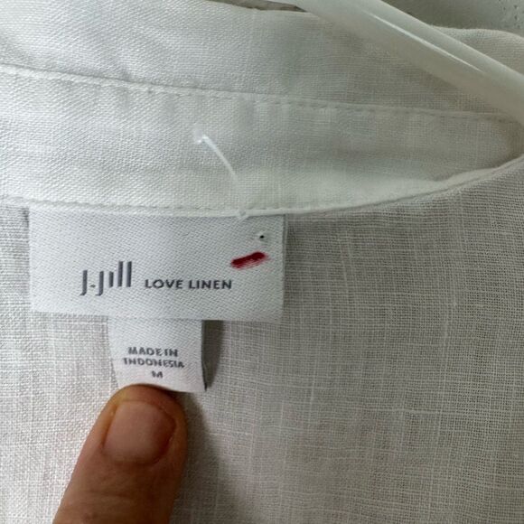 J. Jill White Linen Button Front Lace Sleeves Drawstring Waist Blouse Size M - Picture 3 of 11